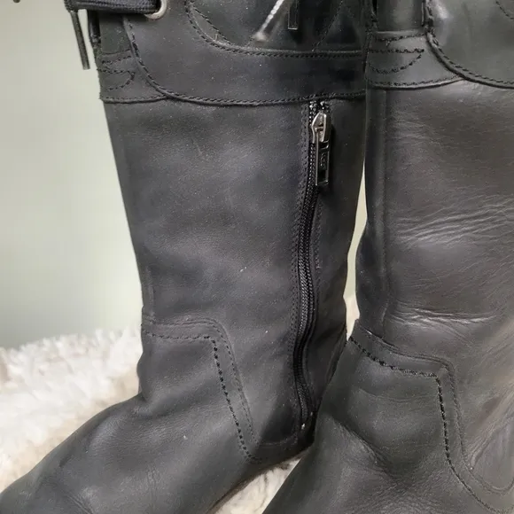 Ugg Elsa Quilted Leather Knee High Waterproof Boots Black Size 9 Lace Up Rain