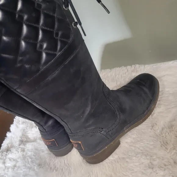 Ugg Elsa Quilted Leather Knee High Waterproof Boots Black Size 9 Lace Up Rain