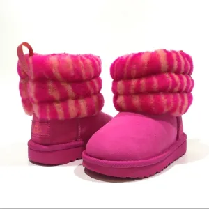 UGG Fluff Mini Quilted Zebra Boots -Rock Rose Sheepskin -Little Kids US 8 -NEW