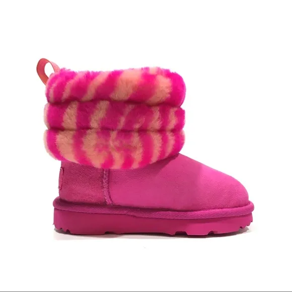UGG Fluff Mini Quilted Zebra Boots -Rock Rose Sheepskin -Little Kids US 8 -NEW