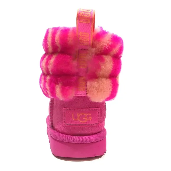UGG Fluff Mini Quilted Zebra Boots -Rock Rose Sheepskin -Little Kids US 8 -NEW