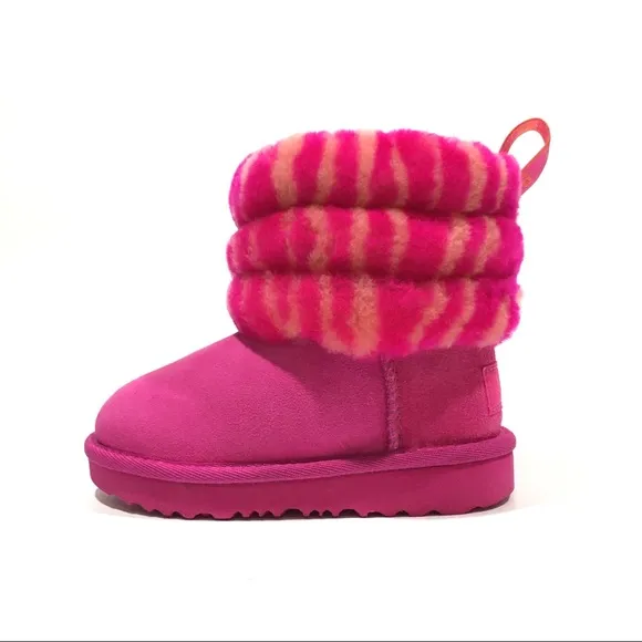 UGG Fluff Mini Quilted Zebra Boots -Rock Rose Sheepskin -Little Kids US 8 -NEW