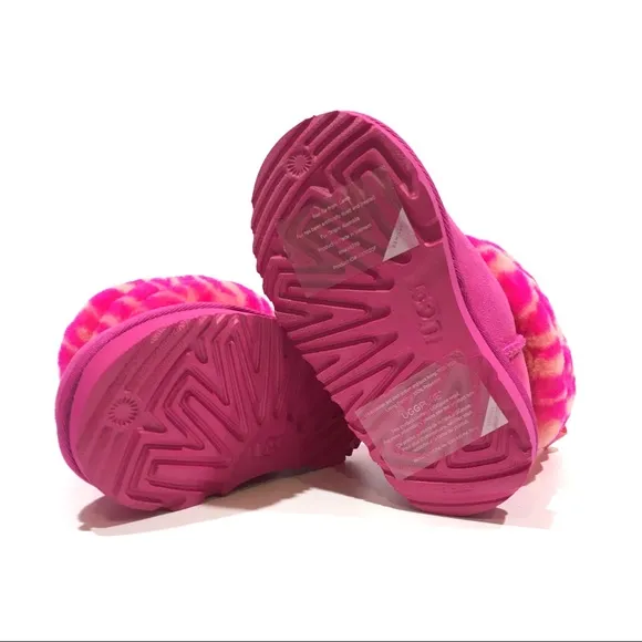 UGG Fluff Mini Quilted Zebra Boots -Rock Rose Sheepskin -Little Kids US 8 -NEW