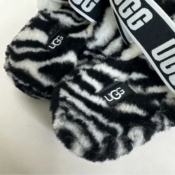 UGG Fluff Yeah Slides Womens 8 Black White Zebra Print Fur
