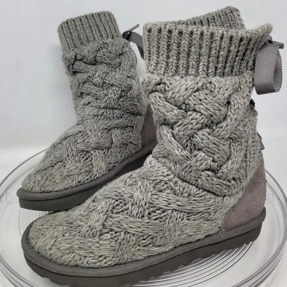 UGG Isla Knit Heathered Grey Winter Boots Womens Size 5 EUR 36 Pull on Mid Calf