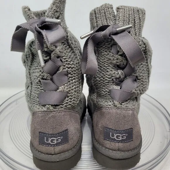 UGG Isla Knit Heathered Grey Winter Boots Womens Size 5 EUR 36 Pull on Mid Calf