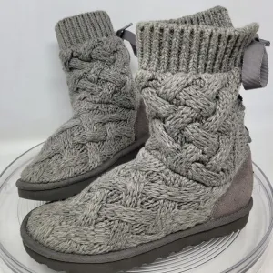 UGG Isla Knit Heathered Grey Winter Boots Womens Size 5 EUR 36 Pull on Mid Calf