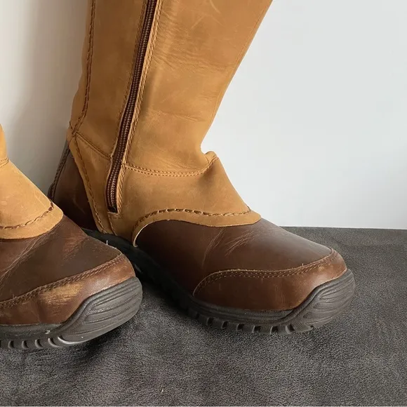 UGG Miko Waterproof Lined Tall Boots Chestnut Leather Sheepskin US Sz 8 Neutral