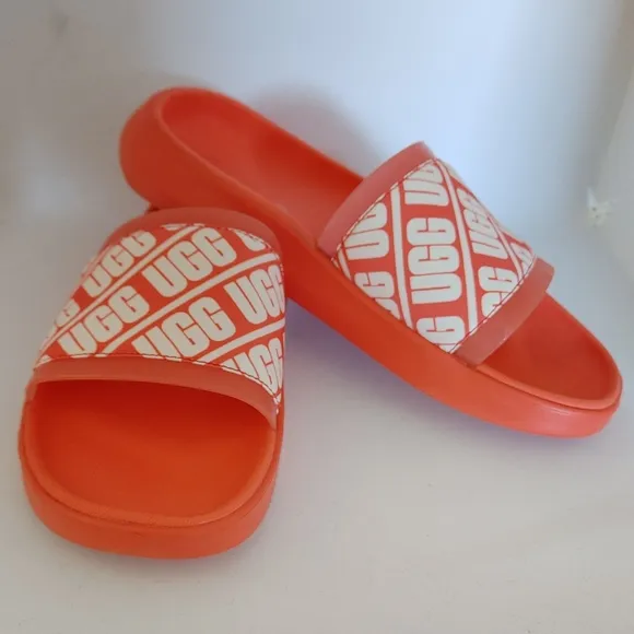 UGG Ruette Orange and White Slides Sandals Size 8