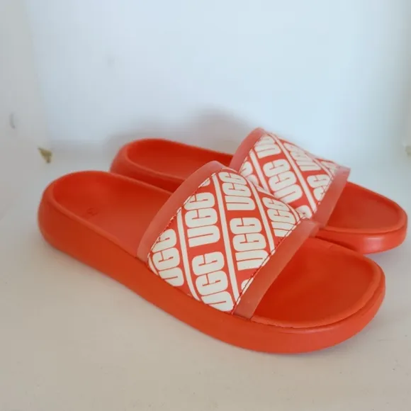 UGG Ruette Orange and White Slides Sandals Size 8