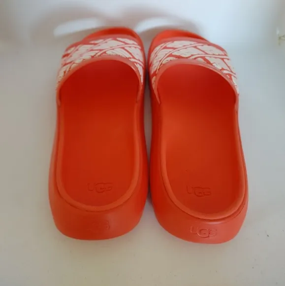 UGG Ruette Orange and White Slides Sandals Size 8