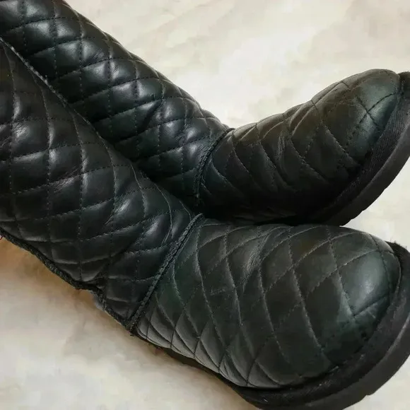 Ugg Tall Leather Quilted Diamond Boots Black Size 5 Limited Edition Rare