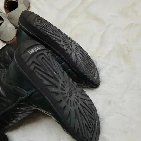 Ugg Tall Leather Quilted Diamond Boots Black Size 5 Limited Edition Rare