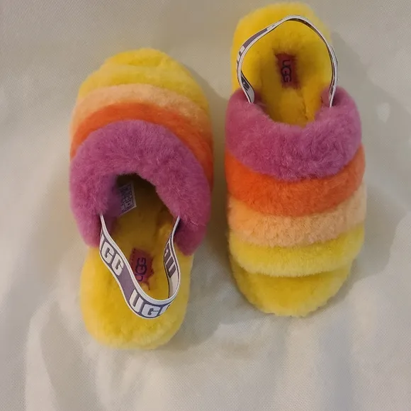 UGG Unisex Fluffy Yeah Slides in Pride Rainbow Yellow