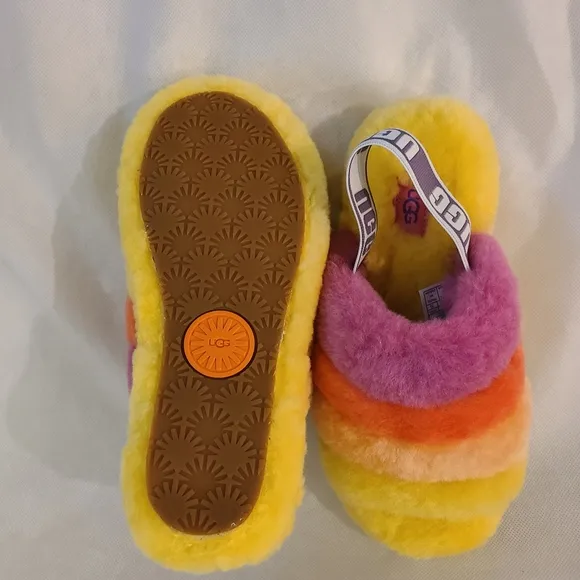 UGG Unisex Pride Fluffy Yeah Slides in Pride Rainbow Yellow