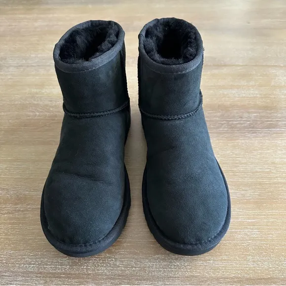 UGG Women’s Classic Mini ll Black Ankle Boot Shearling Sheepskin
