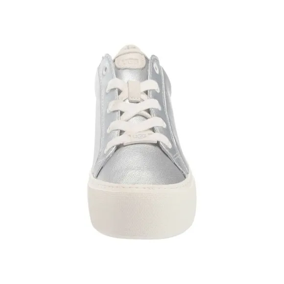UGG ZILO Metallic Silver Leather Sneakers Trainers COMFORTABLE FLAT SHOE 9.5