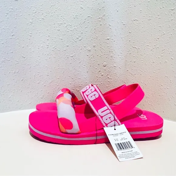 UGG Zuma Kids Women’s Camo Hot Pink Sling Slides Size J 5 W 7 NWT
