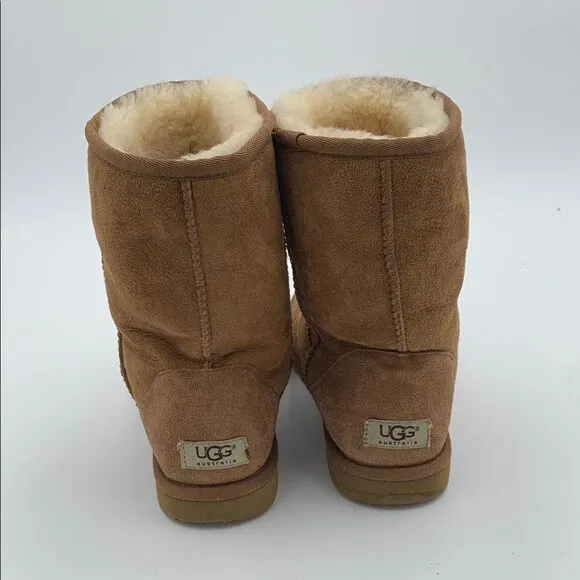 UGG in classic chestnut brown suede leather wool shearling lined Womans size 8
