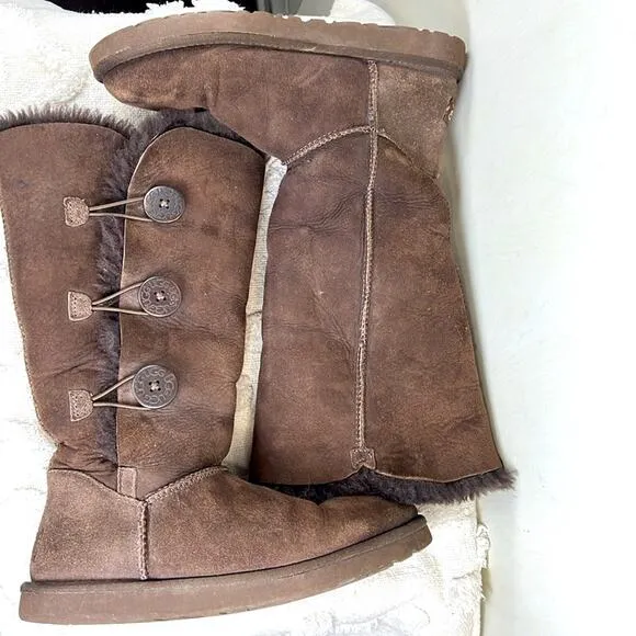 Uggs Tall Three Chocolate Button Boots size 9