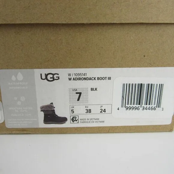 UGGS ADIRONDACK III WOMEN'S BOOTs IN BLACK  SZ 7