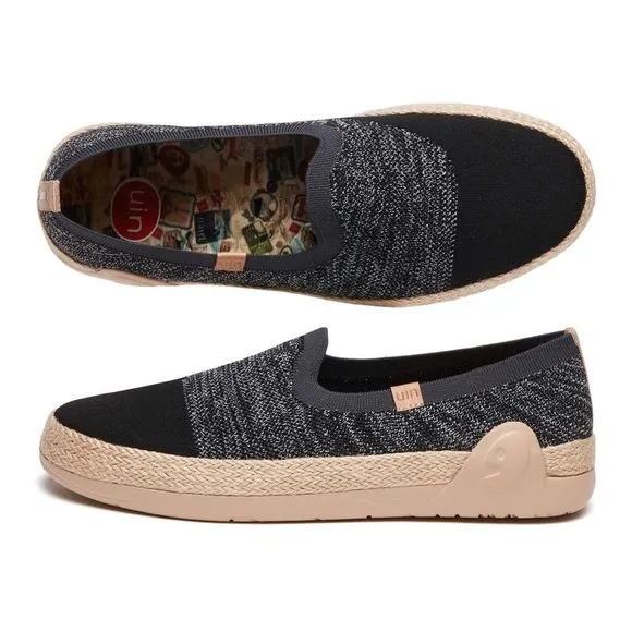 UIN Men's Espadrilles Slip Ons Walking Casual Shoes (Charcoal Black Marbella II)