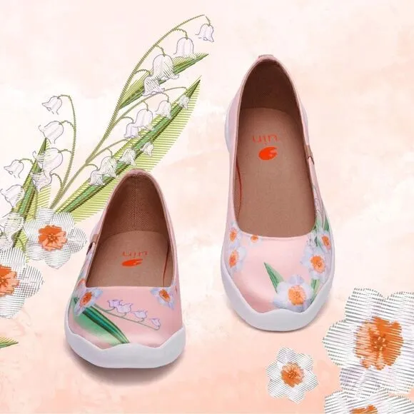 UIN Women's Ballet Flats Slip On Pointed Toe Casual Shoes (Lily of the Valley 2)