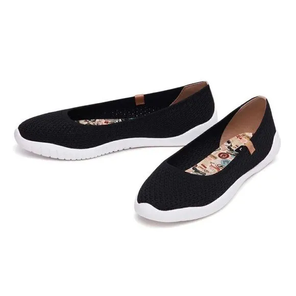 UIN Women's Ballet Flats Slip On Pointed Toe Casual Shoes (charcoal Black Knit)