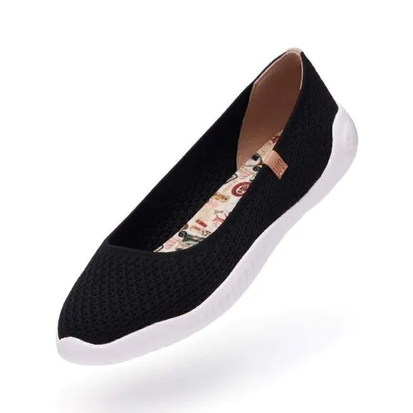 UIN Women's Ballet Flats Slip On Pointed Toe Casual Shoes (charcoal Black Knit)