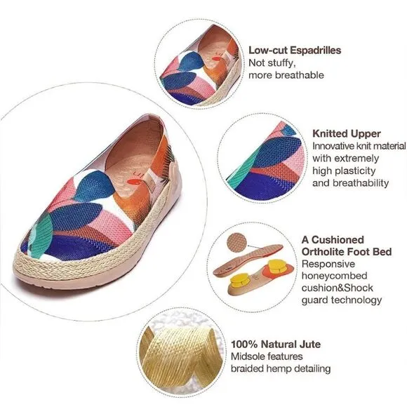 UIN Women's Espadrilles Knitted Walking Casual Shoes Marbella (Board Leaf)