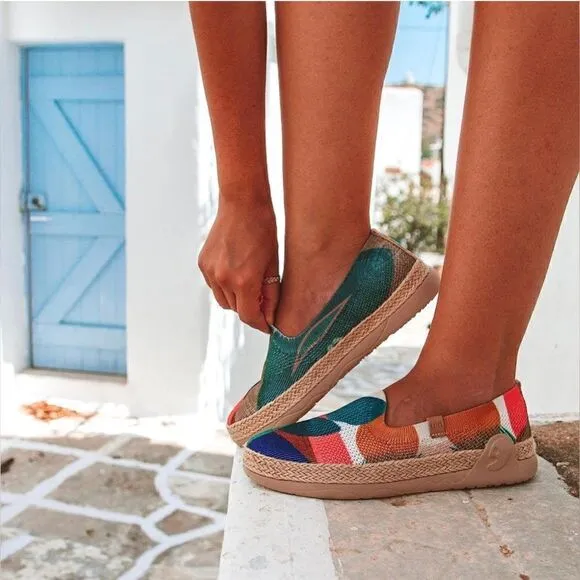 UIN Women's Espadrilles Knitted Walking Casual Shoes Marbella (Board Leaf)