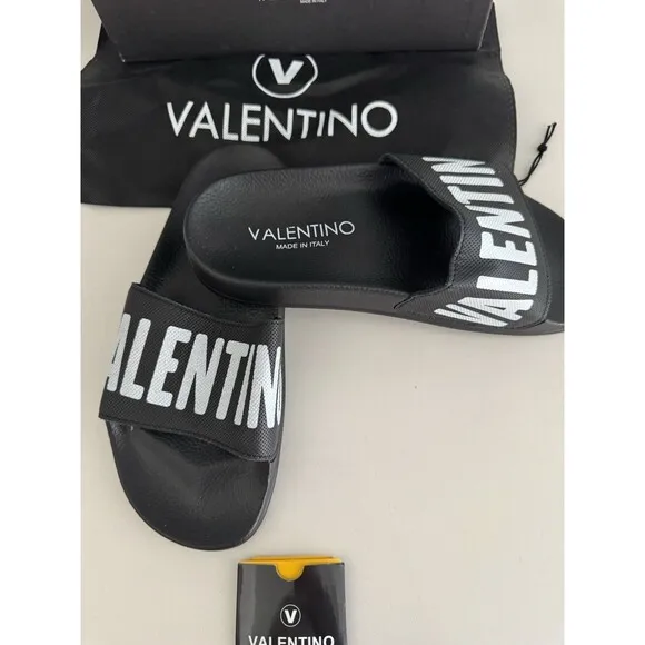 VALENTINO Black Stripe Contrast Irene Slip On Slide Sandal Designer MP$300 Sz 6