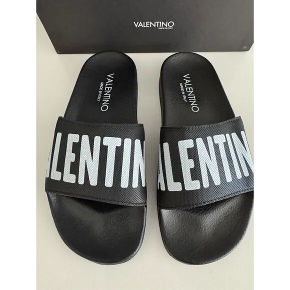VALENTINO Black Stripe Contrast Irene Slip On Slide Sandal Designer MP$300 Sz 6