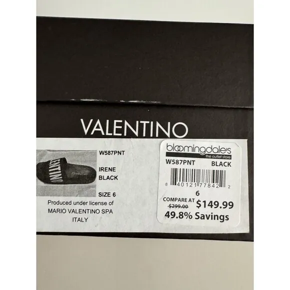 VALENTINO Black Stripe Contrast Irene Slip On Slide Sandal Designer MP$300 Sz 6