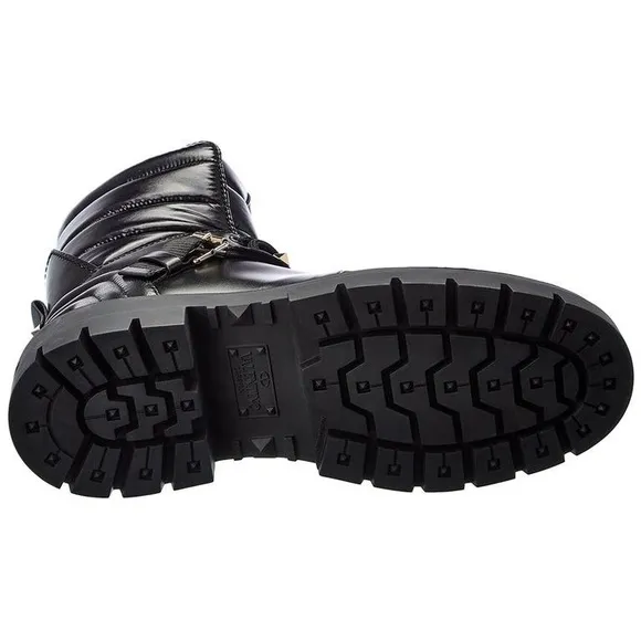 VALENTINO GARAVANI CALFSKIN NYLON ROCKSTUD QUILTED WATERPROOF COMBAT BOOTS