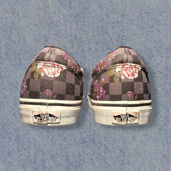 Vans Authentic Women’s Pink &amp; Grey Floral Checkered Sneakers - Size 10.5