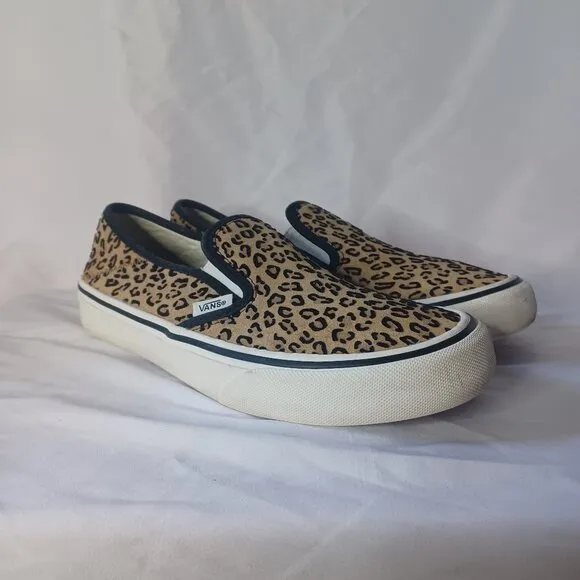 Vans Classic Slip-On Leopard Print Sneakers Women’s 7.5 Canvas Waffle Sole
