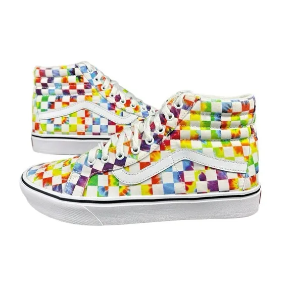 Vans Comfycush Sk8-Hi Tie-Dye Checkerboard Sneakers - Men's 10.5 / Women's 12