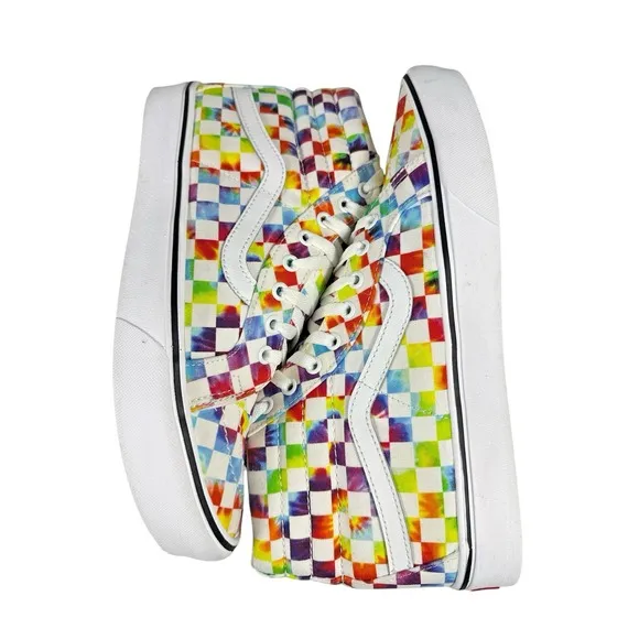 Vans Comfycush Sk8-Hi Tie-Dye Checkerboard Sneakers - Men's 10.5 / Women's 12