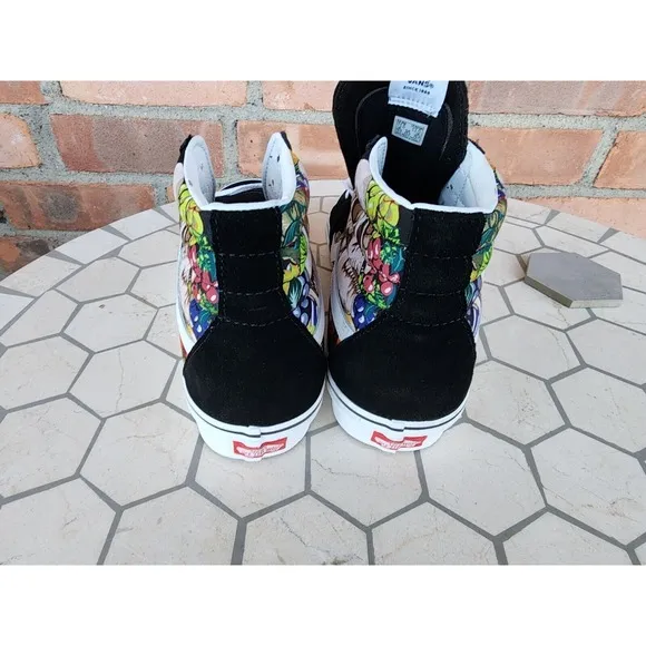 Vans Men's Sk8-Hi Fruit Skull Skeleton Black White Striped shoes Size 11.5