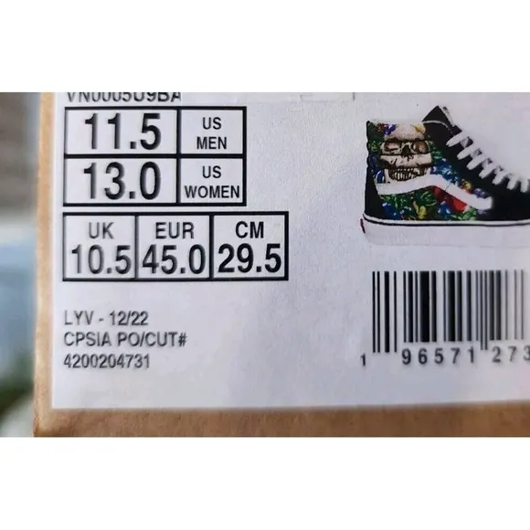 Vans Men's Sk8-Hi Fruit Skull Skeleton Black White Striped shoes Size 11.5