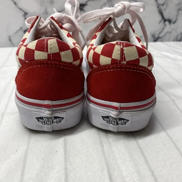 Vans Old Skool Checkerboard Racing Red Checkered Sneakers, Size 5.0