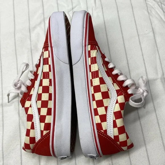 Vans Old Skool Checkerboard Racing Red Checkered Sneakers, Size 5.0