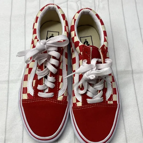 Vans Old Skool Checkerboard Racing Red Checkered Sneakers, Size 5.0