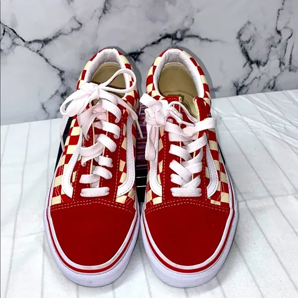 Vans Old Skool Checkerboard Racing Red Checkered Sneakers, Size 5.0