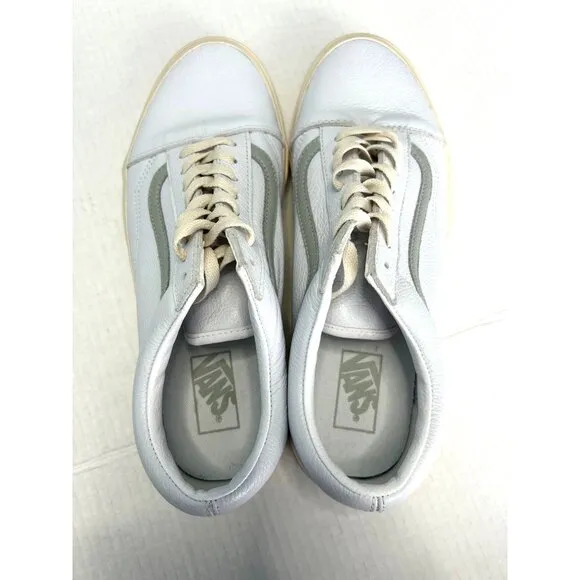 Vans Old Skool Low Top Unisex Sneakers White Gray Leather Women 13 Men 11.5 New