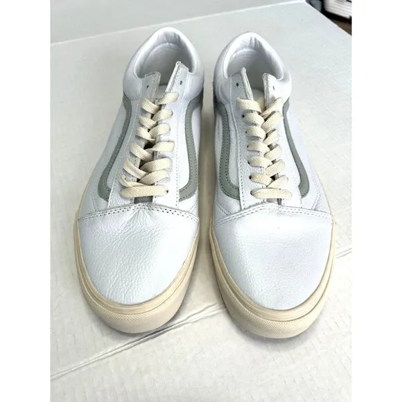 Vans Old Skool Low Top Unisex Sneakers White Gray Leather Women 13 Men 11.5 New