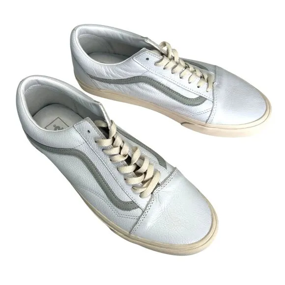 Vans Old Skool Low Top Unisex Sneakers White Gray Leather Women 13 Men 11.5 New