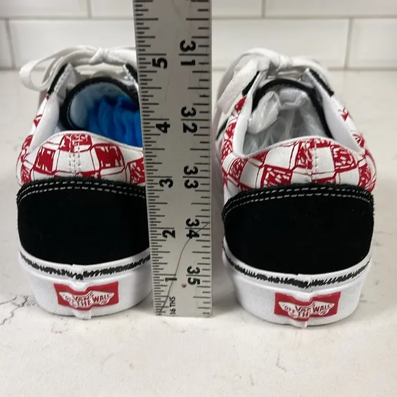 Vans Old Skool Sketch Checkerboard Skate Shoe Black/Red White Men 6.5 - Women 8