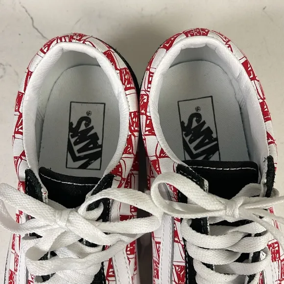 Vans Old Skool Sketch Checkerboard Skate Shoe Black/Red White Men 6.5 - Women 8